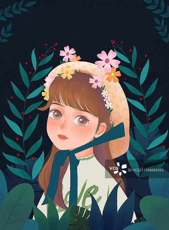 【森系】少女与花图片素材