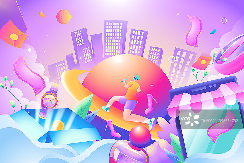 卡通3d渐变三维电商促销双十一双十二购物节商务招商城市学生招聘商务团队金融数据投资科技概念矢量插画图片素材