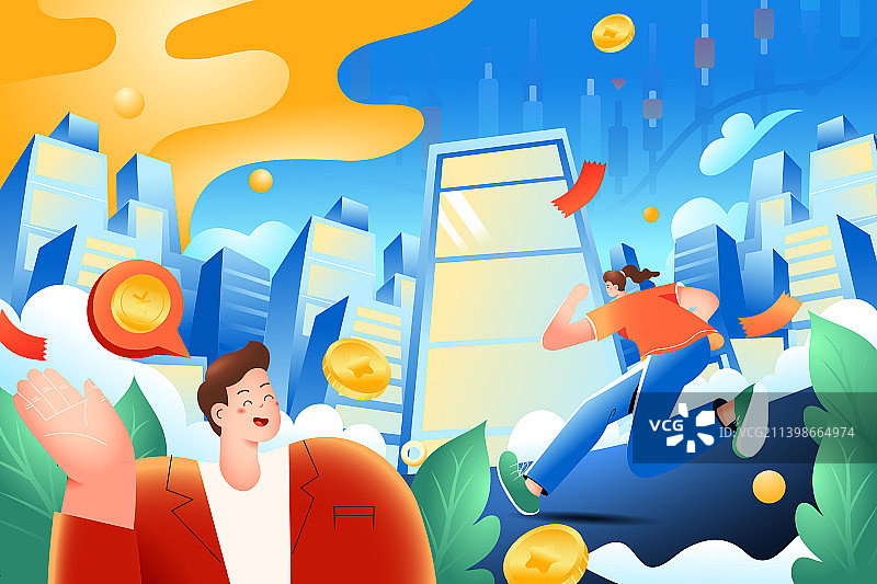 卡通3d渐变三维电商促销双十一双十二购物节商务招商城市学生招聘商务团队金融数据投资科技概念矢量插画图片素材