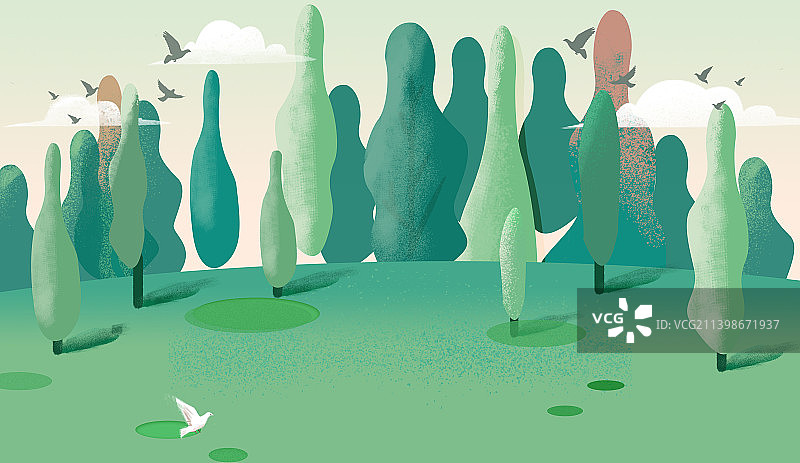 绿色治愈系风景插画图片素材