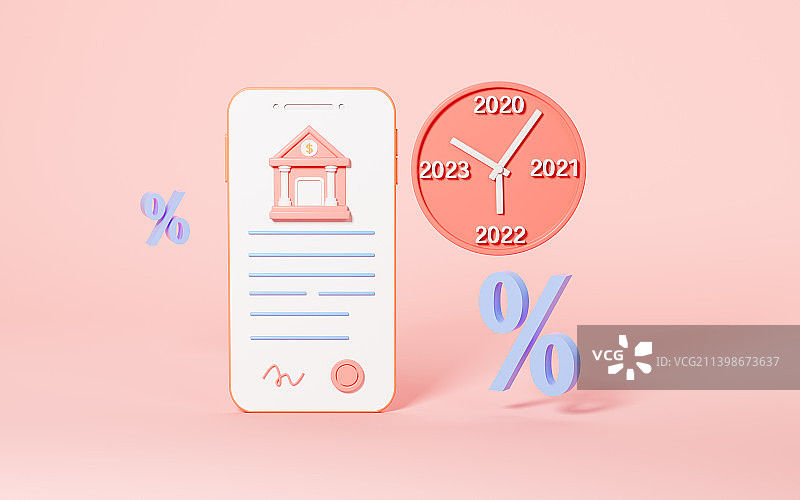 手机银行和银行年利率3D渲染图片素材