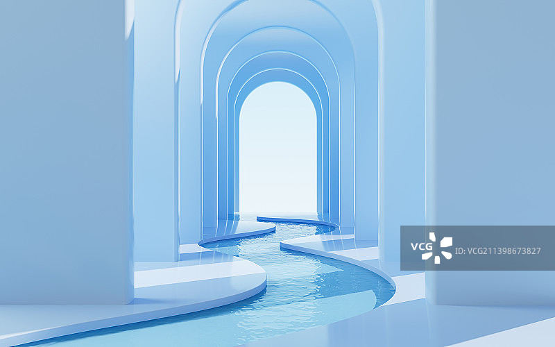 拱形的几何体室内场景3D渲染图片素材