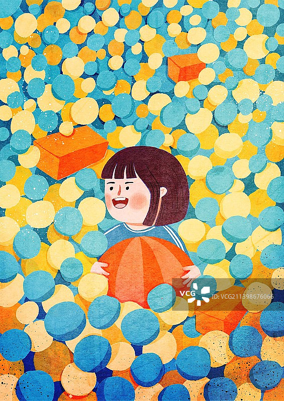 在海洋球中抱着气球的女孩图片素材