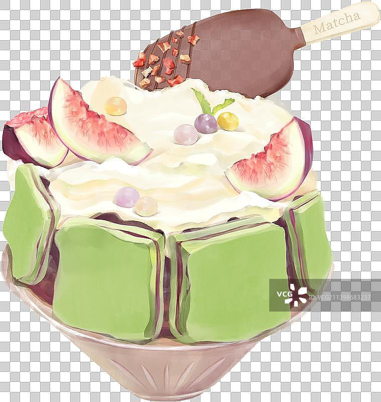 手绘抹茶雪冰图片素材