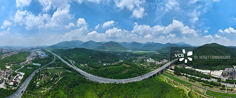 广东省东莞市清溪镇银瓶山森林公园三坑水库航拍图片素材