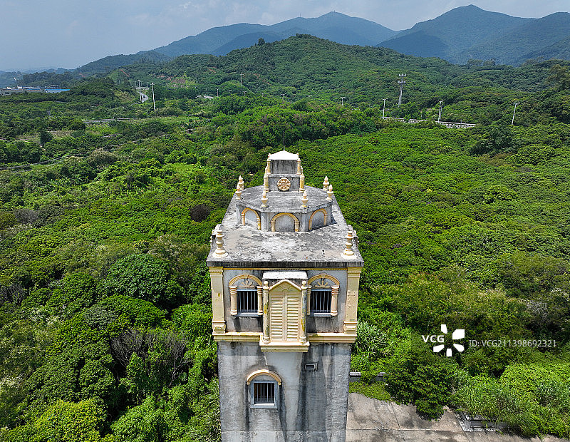 广东省东莞市清溪镇银瓶山森林公园清溪片区碉楼航拍图片素材