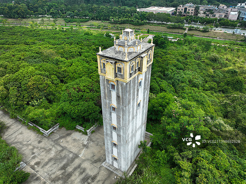 广东省东莞市清溪镇银瓶山森林公园清溪片区碉楼航拍图片素材