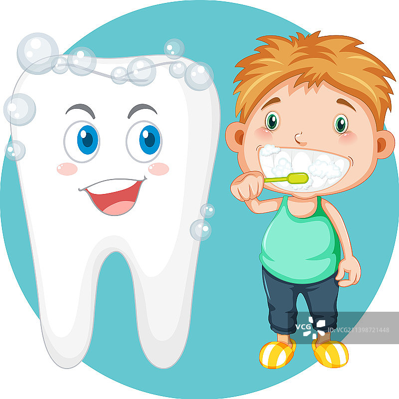 男孩在健康的牙齿旁刷牙图片素材