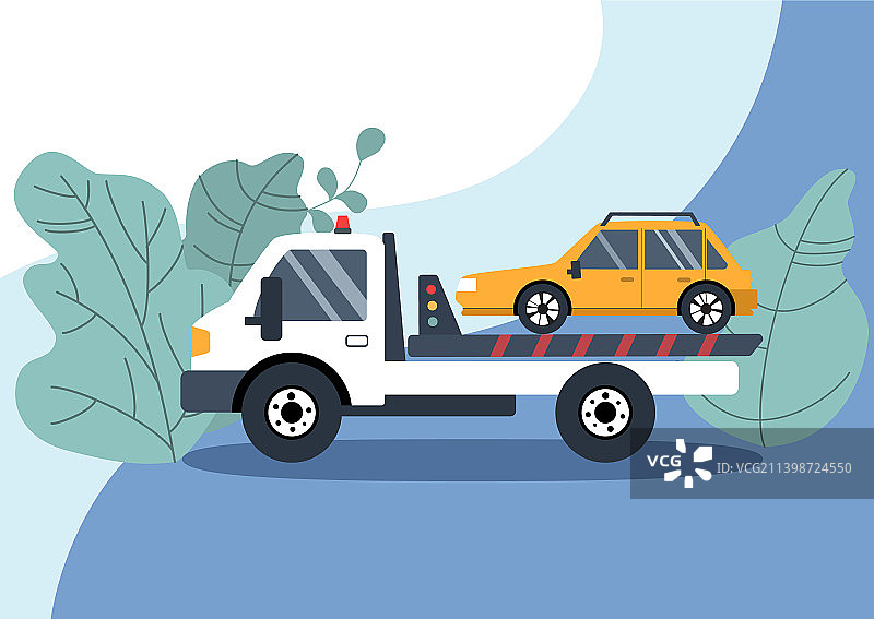 路边救援：拖车上的故障车辆图片素材