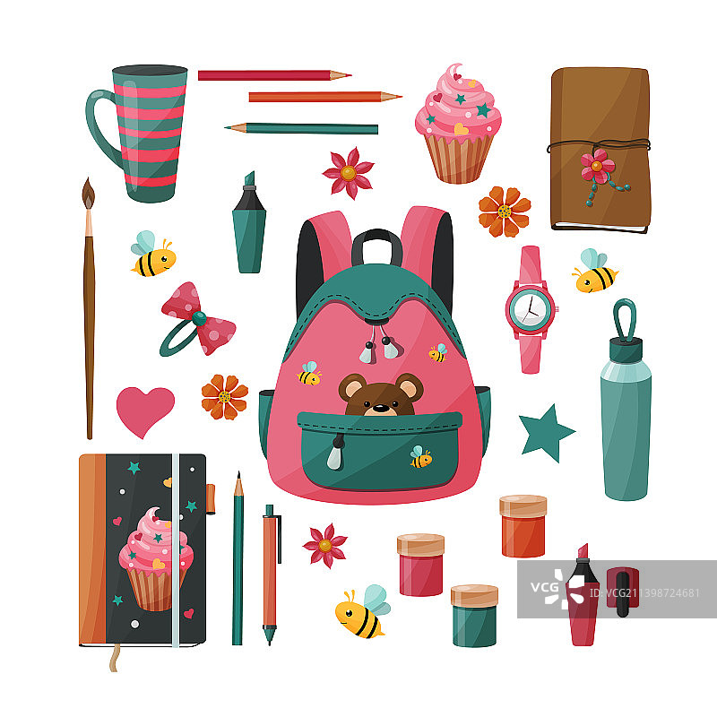 女孩学习用品套装图片素材