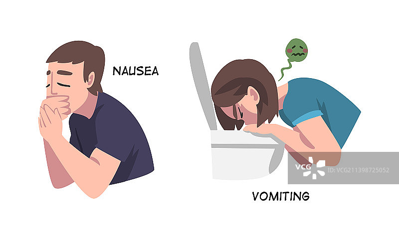 生病的男人和女人感到恶心呕吐图片素材