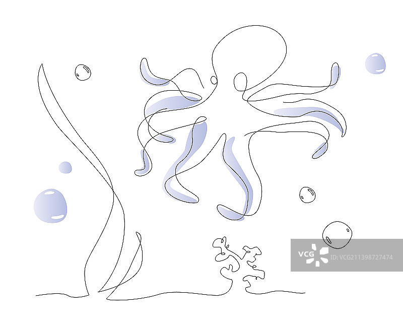 章鱼海洋生物单线艺术图片素材