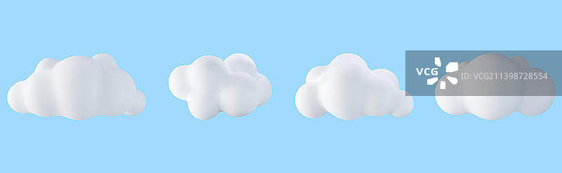 蓝色背景上孤立的3D白色云朵图片素材