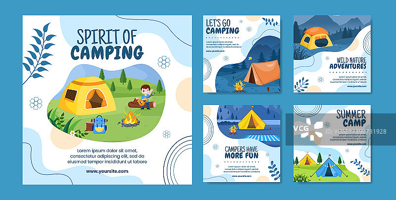 夏日露营社交媒体扁平模板图片素材