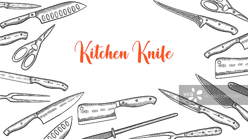 手绘厨房刀具图片素材