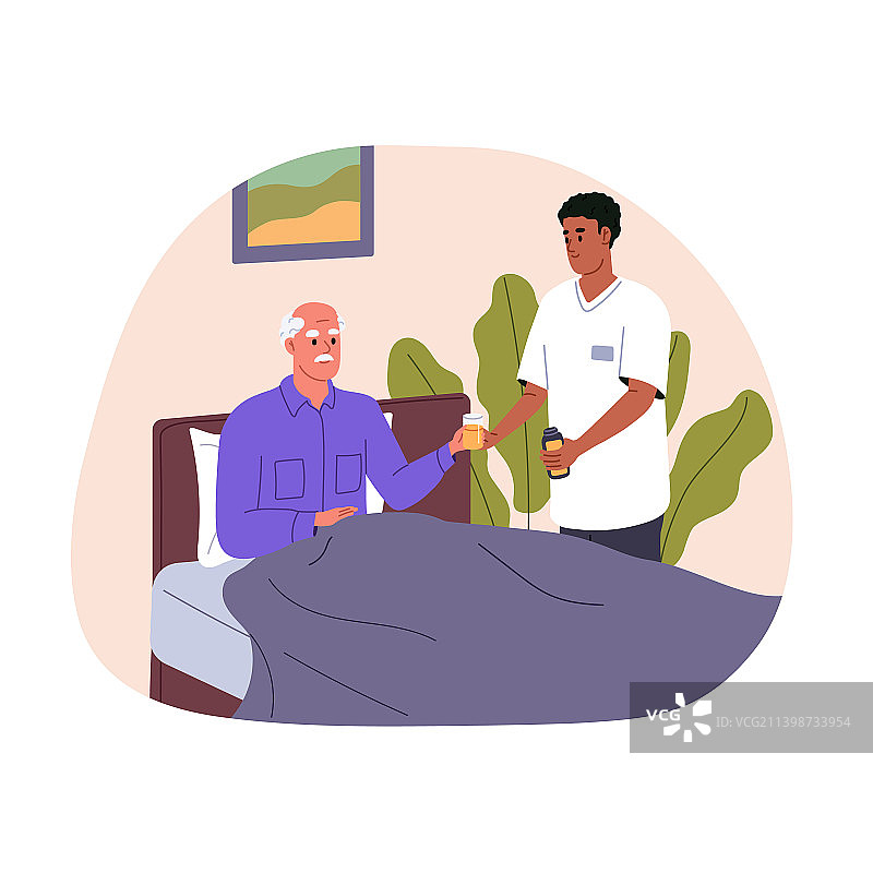 护理员照顾卧床老人图片素材