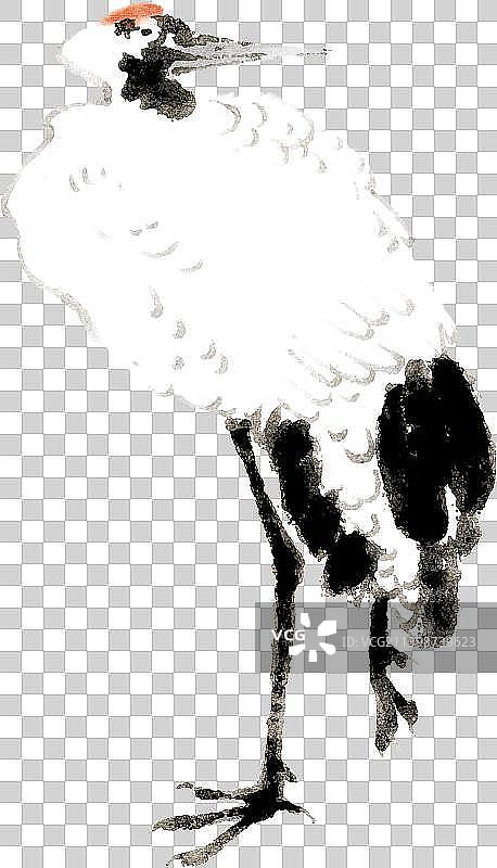 单腿独立回头望的白鹤动物古风国画元素图片素材