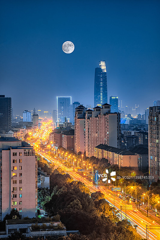中秋节城市月圆夜景图片素材