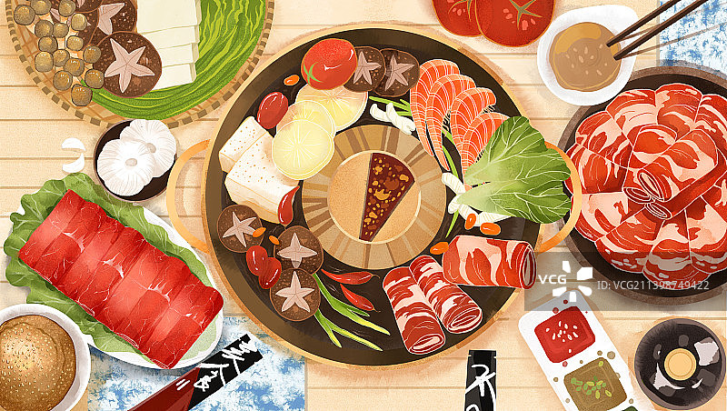 美食火锅插画涮羊肉图片素材