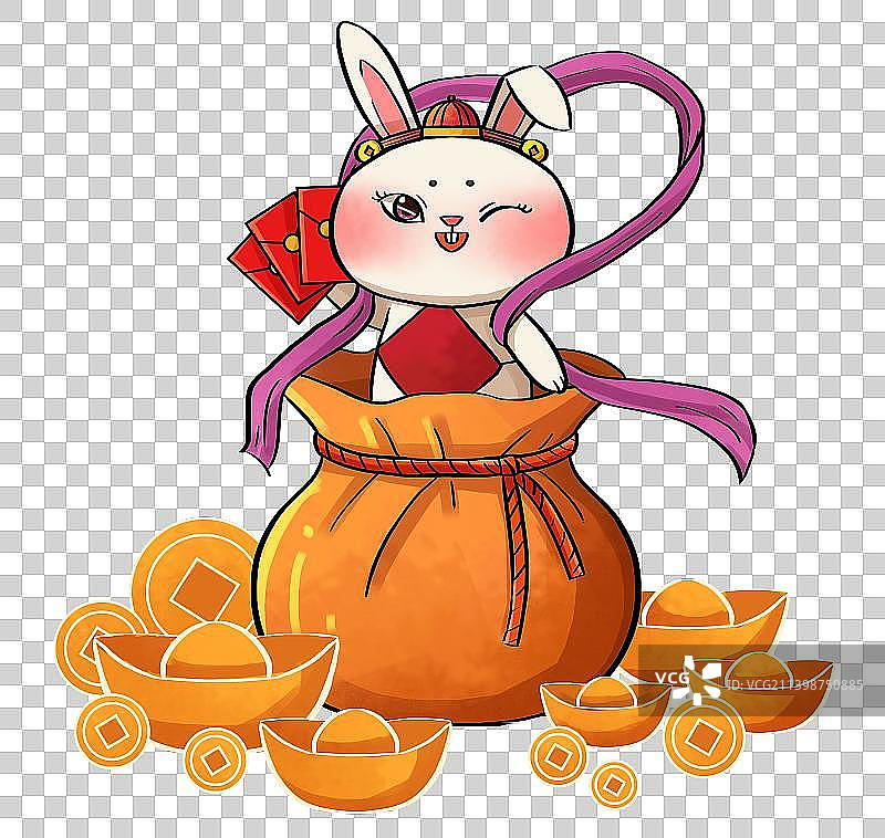 2023兔年兔子红包金元宝金钱新年春节恭喜发财元素图片素材