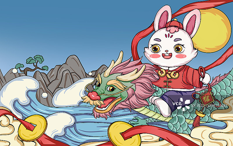 兔子骑着龙送福气图片素材