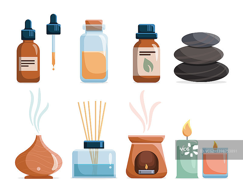 含精油的香薰疗法图标集图片素材