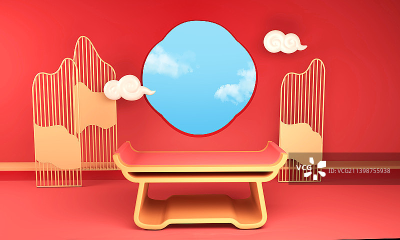 红色C4D风格电商产品展示摆台创意背景中国风节日气氛图片素材