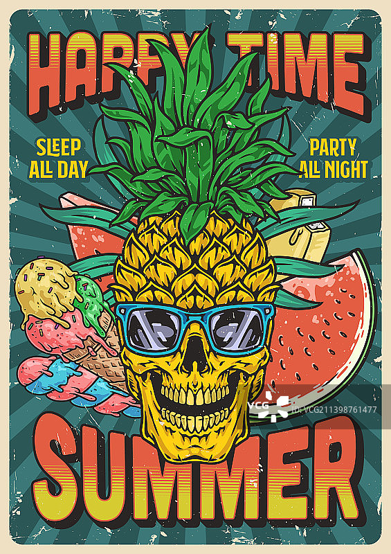 夏季派对宣传单（复古彩色风格）图片素材