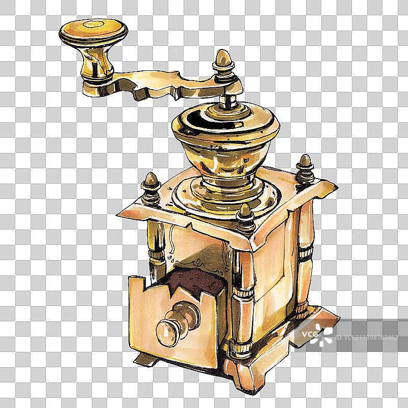 研磨咖啡机 手冲 复古 美食手绘插画图片素材