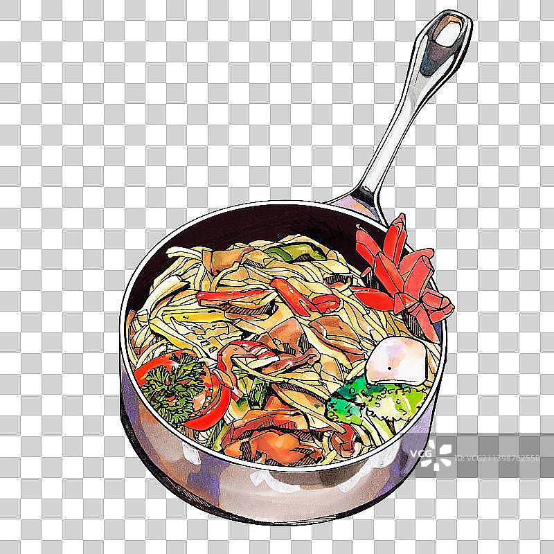 蘑菇奶油意面 意大利奶油焗面 西餐主食 美食手绘插画图片素材