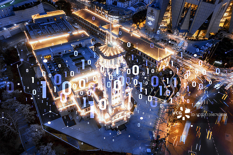 上海市历史博物馆夜景大数据概念图片素材