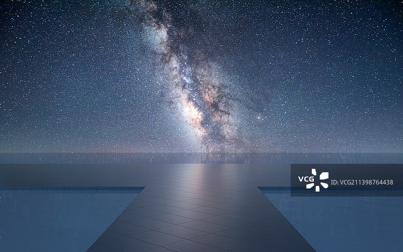 星空银河虚拟空间水面平台图片素材