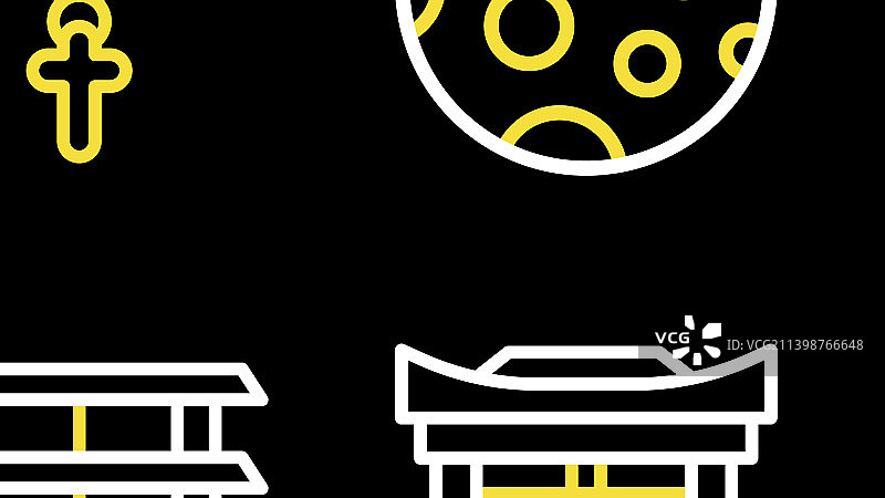 线条：月亮、日本鸟居与基督教十字架图片素材