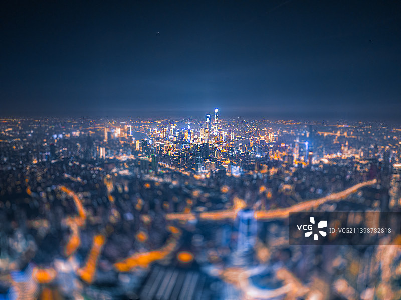 上海CBD城市风光夜景天际线高视角图片素材