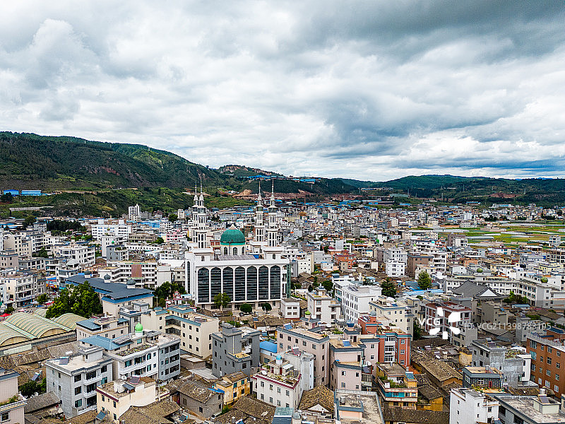 云南玉溪市通海县纳家营清真寺高角度视角图片素材