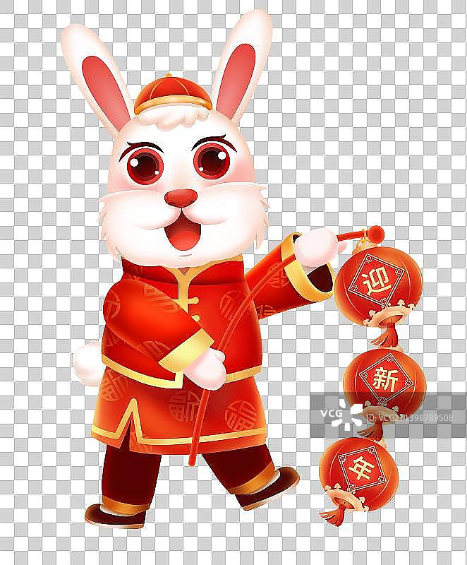 国潮可爱卡通抱着灯笼的兔元素图片素材