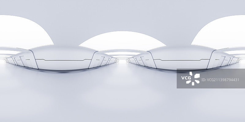 白色科技感隧道360度无缝全景3D渲染图片素材