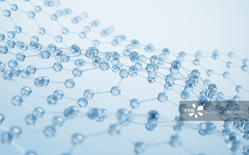 透明六边形分子材料结构3D渲染图片素材