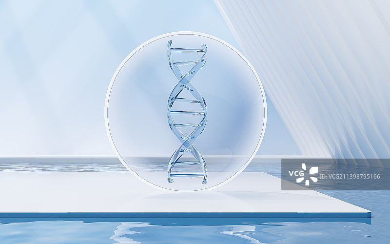 水面上的DNA结构3D渲染图片素材