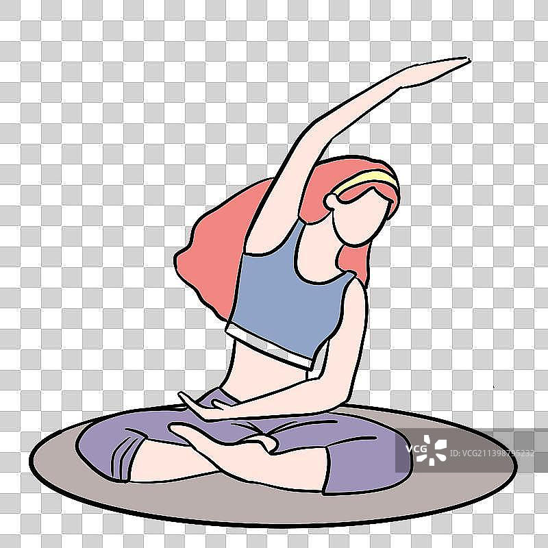 女人坐在瑜伽垫上拉伸图片素材