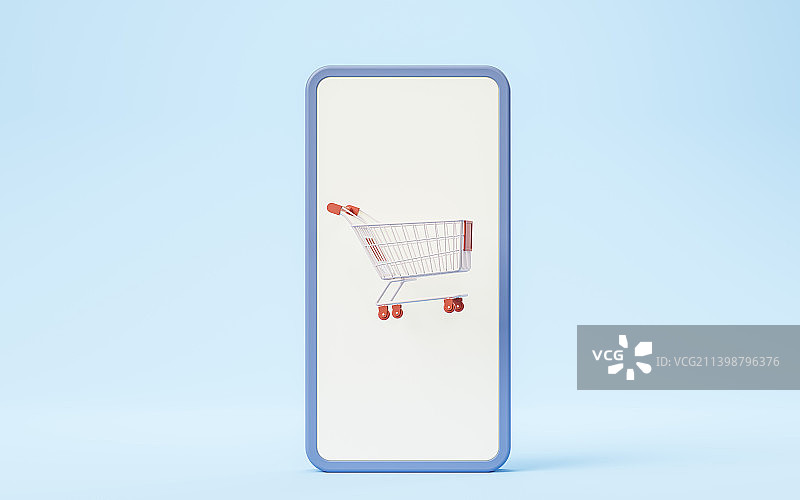 手机屏幕与购物车3D渲染图片素材