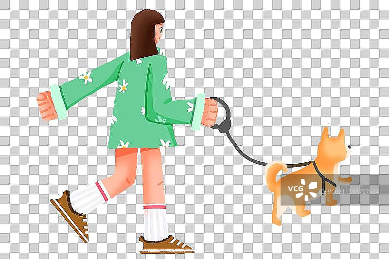 遛狗散步的女人图片素材