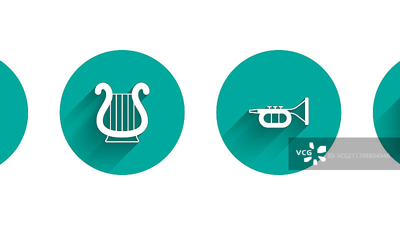 口琴、古希腊七弦琴和喇叭套装图片素材