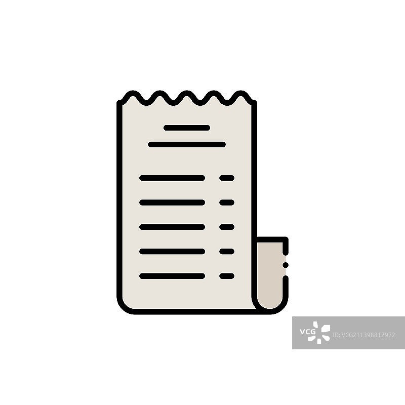 纸质支票收据填充颜色轮廓图标图片素材