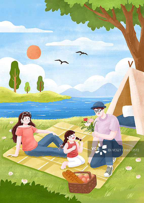 幸福家庭在户外郊游图片素材