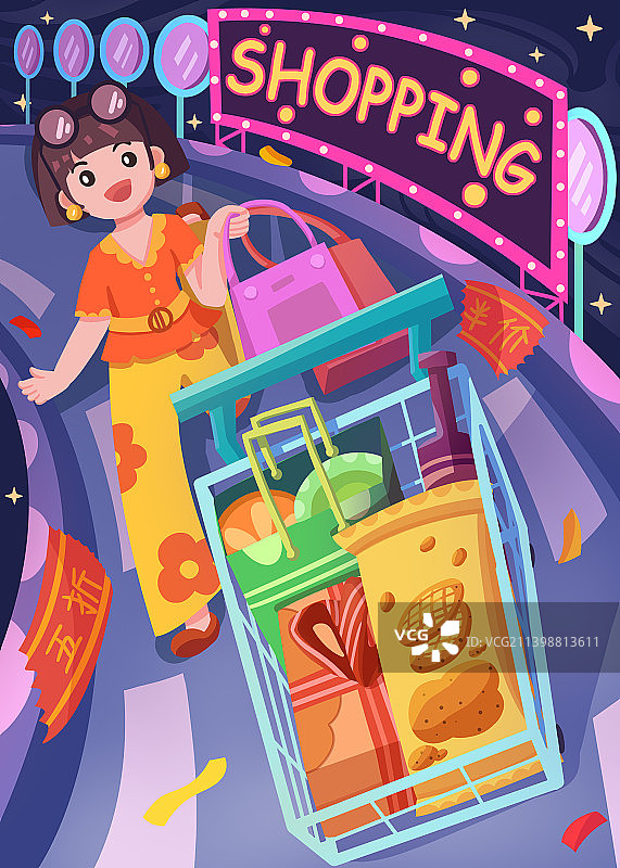 女人购物插画图片素材