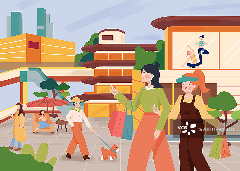 青年女人逛街插画图片素材