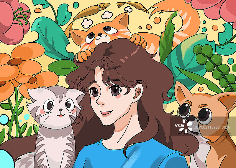 青年女人和宠物猫图片素材