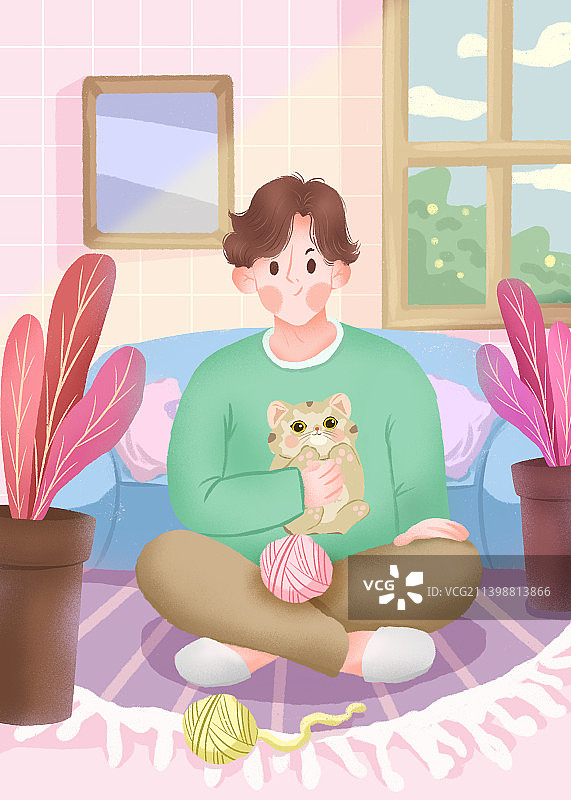 青年女人和宠物猫图片素材