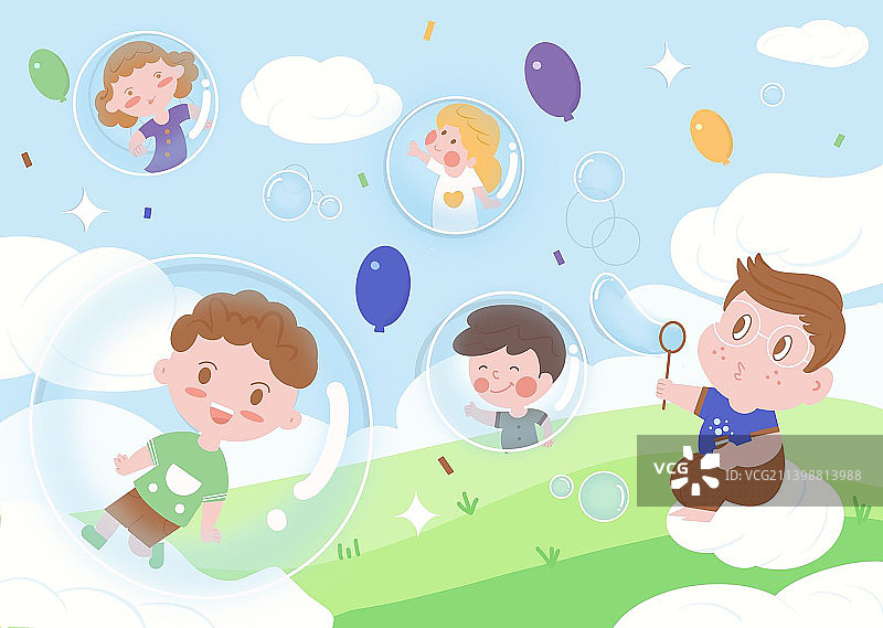 吹泡泡插画图片素材